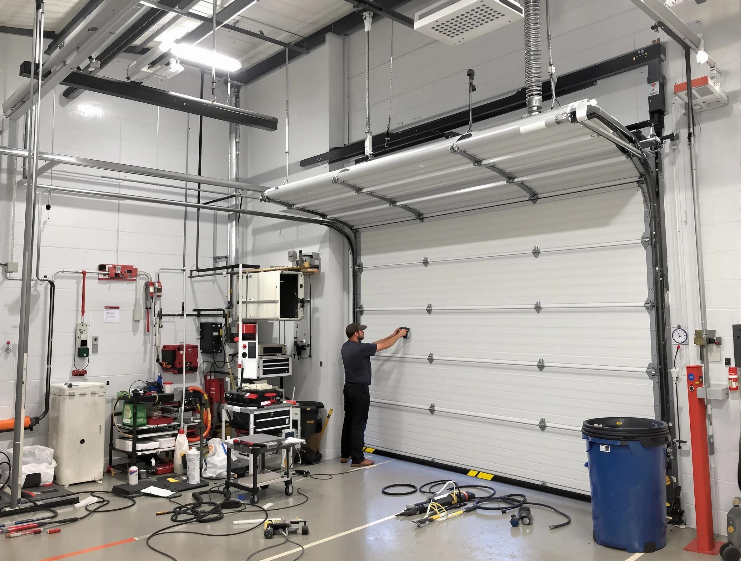 Apache Junction Garage Door Repair certified technician performing commercial door repair at a Apache Junction business facility