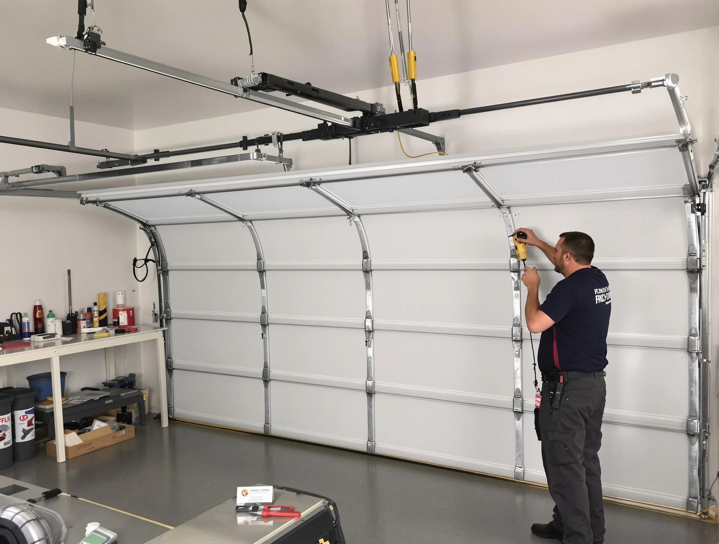 Apache Junction Garage Door Repair certified technician performing overhead door system repair in Apache Junction