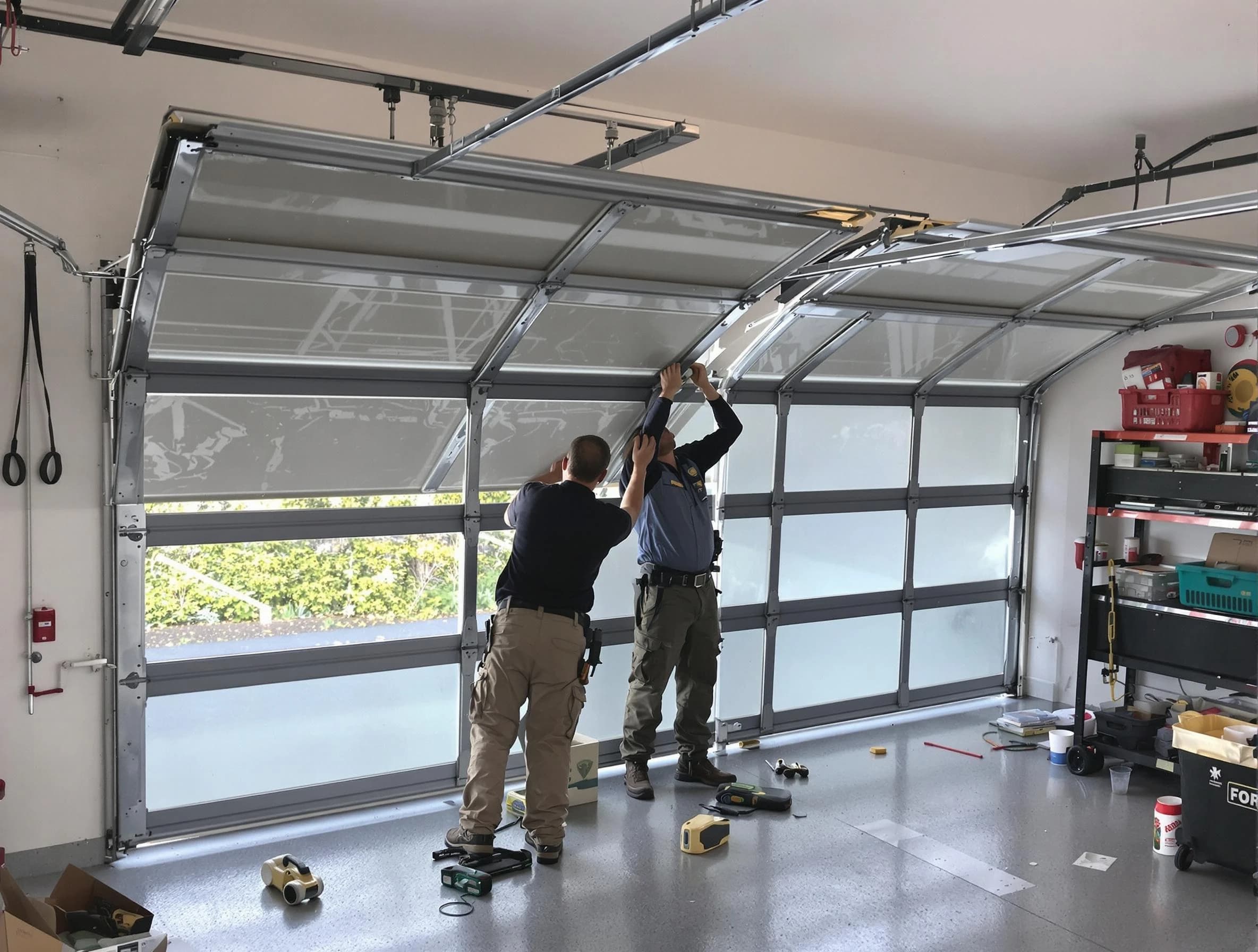 Apache Junction Garage Door Repair expert performing precise panel replacement on Apache Junction garage door